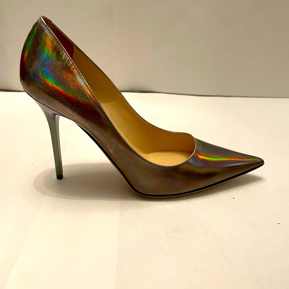 Jimmy Choo Pearl Gold Leather 4” Heel Pumps Size 38.5 NWOT